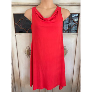 EUC EILEEN FISHER Firefly Orange Cowl Neck Asymmetric Jersey Stretch Dress Sz PS